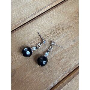 Black Crystal Drop Earrings With Rhinestone Accents In Gift Box
